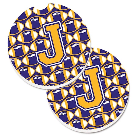 Carolines Treasures Letter J Football Purple and Gold  Cup Holder Car Coaster, PK2 CJ1064-JCARC